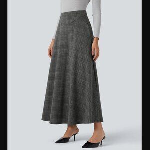 High Waisted Houndstooth Plaid Maxi Skirt XL Pockets NEW